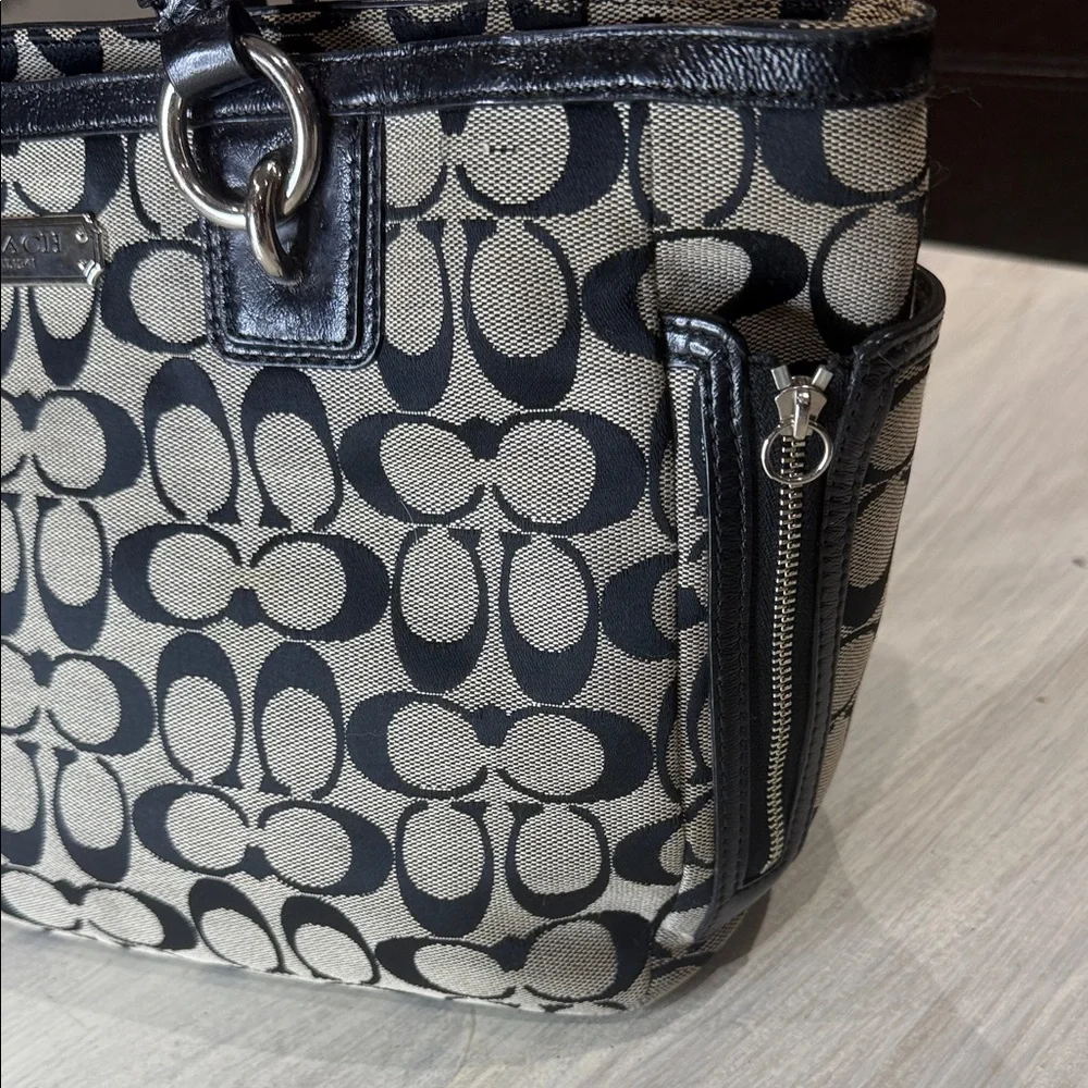 Coach Black and Tan Signature Tote